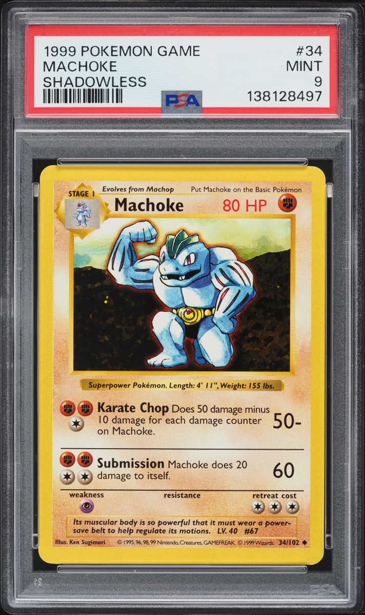1999 Pokemon Base Set Shadowless Machoke #34 PSA 9 MINT