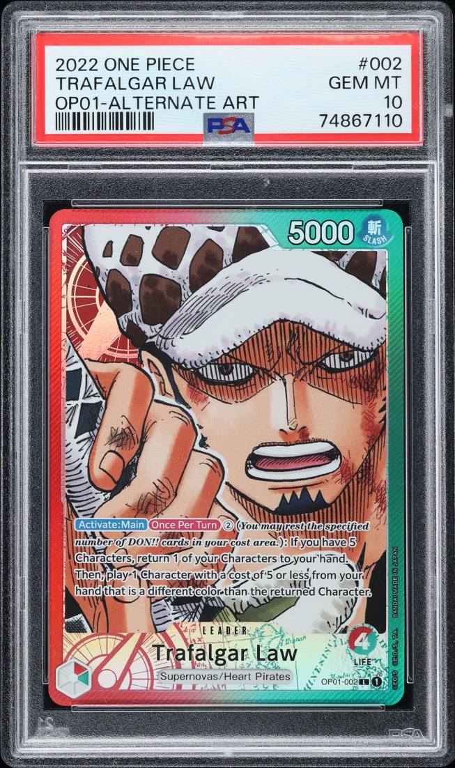 2022 One Piece Romance Dawn Alt Art Leader Trafalgar Law #OP01-002 PSA 10 GEM MINT