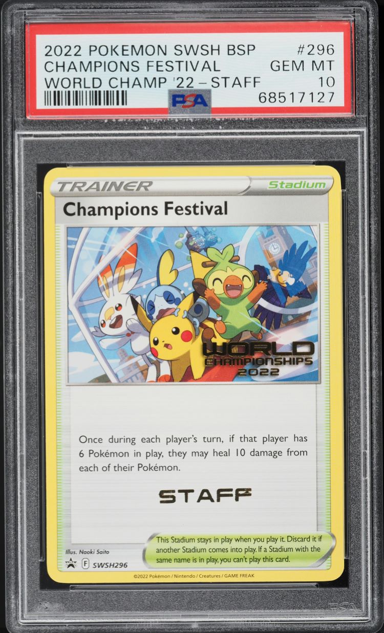 2022 Pokemon SWSH Black Star Promo Staff Champions Festival #296 PSA 10 GEM MINT