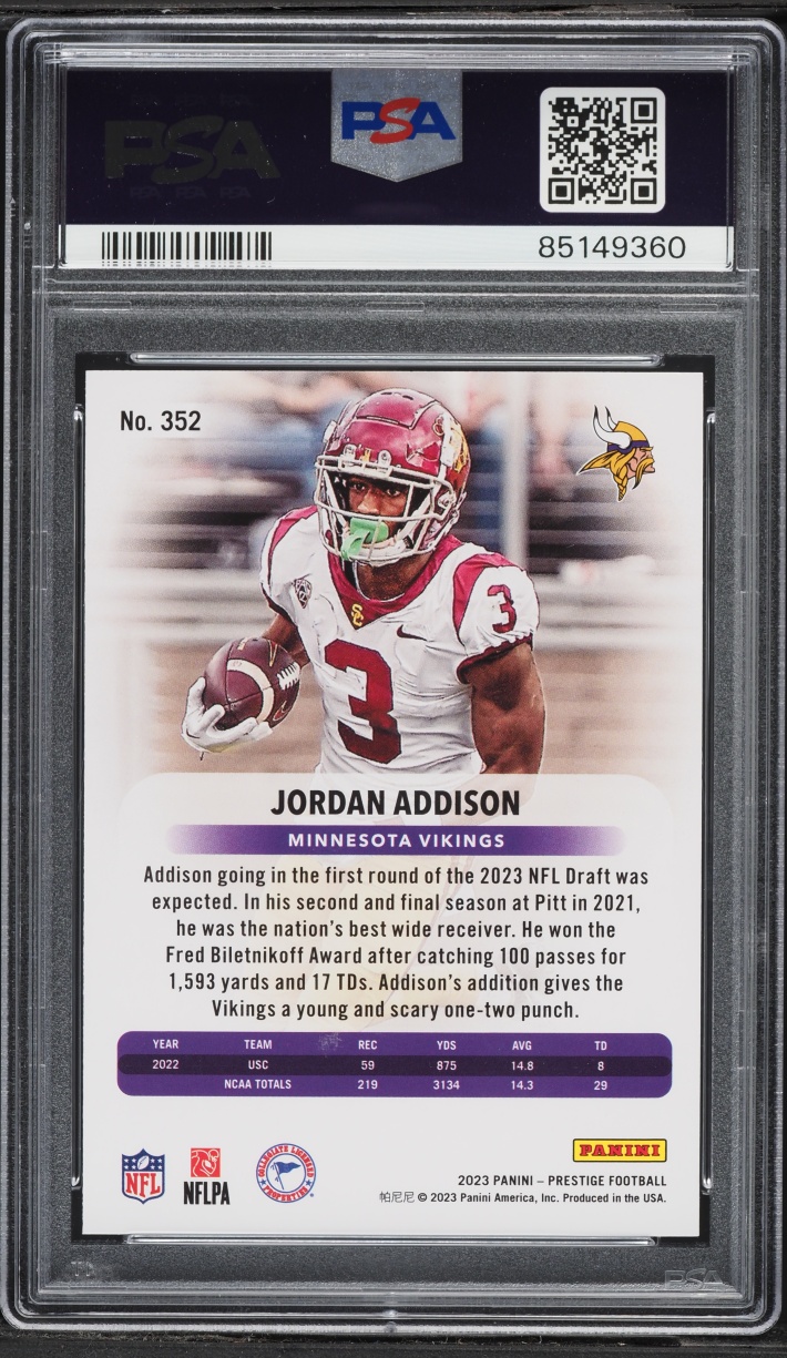 2023 Panini Prestige Jordan Addison ROOKIE #352 PSA 10 GEM MINT