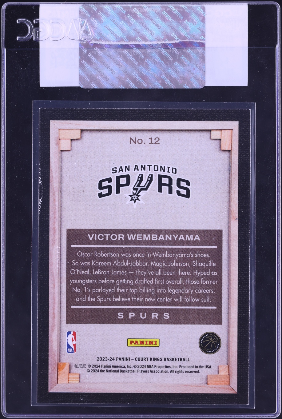 2023 Panini Court Kings Blank Slate Victor Wembanyama ROOKIE #12 CGC AUTH