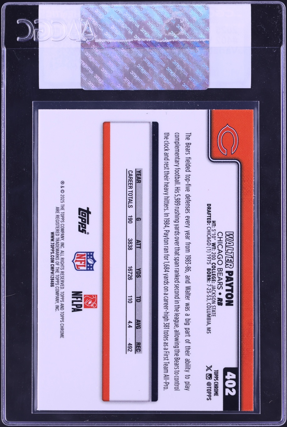 2025 Topps Chrome Variation Walter Payton #402 CGC AUTH