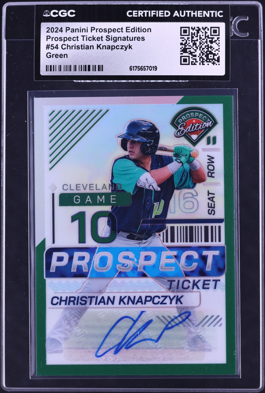 2024 Panini Prospect Edition Ticket Green Prizm Christian Knapczyk ROOKIE AUTO #54 CGC AUTH