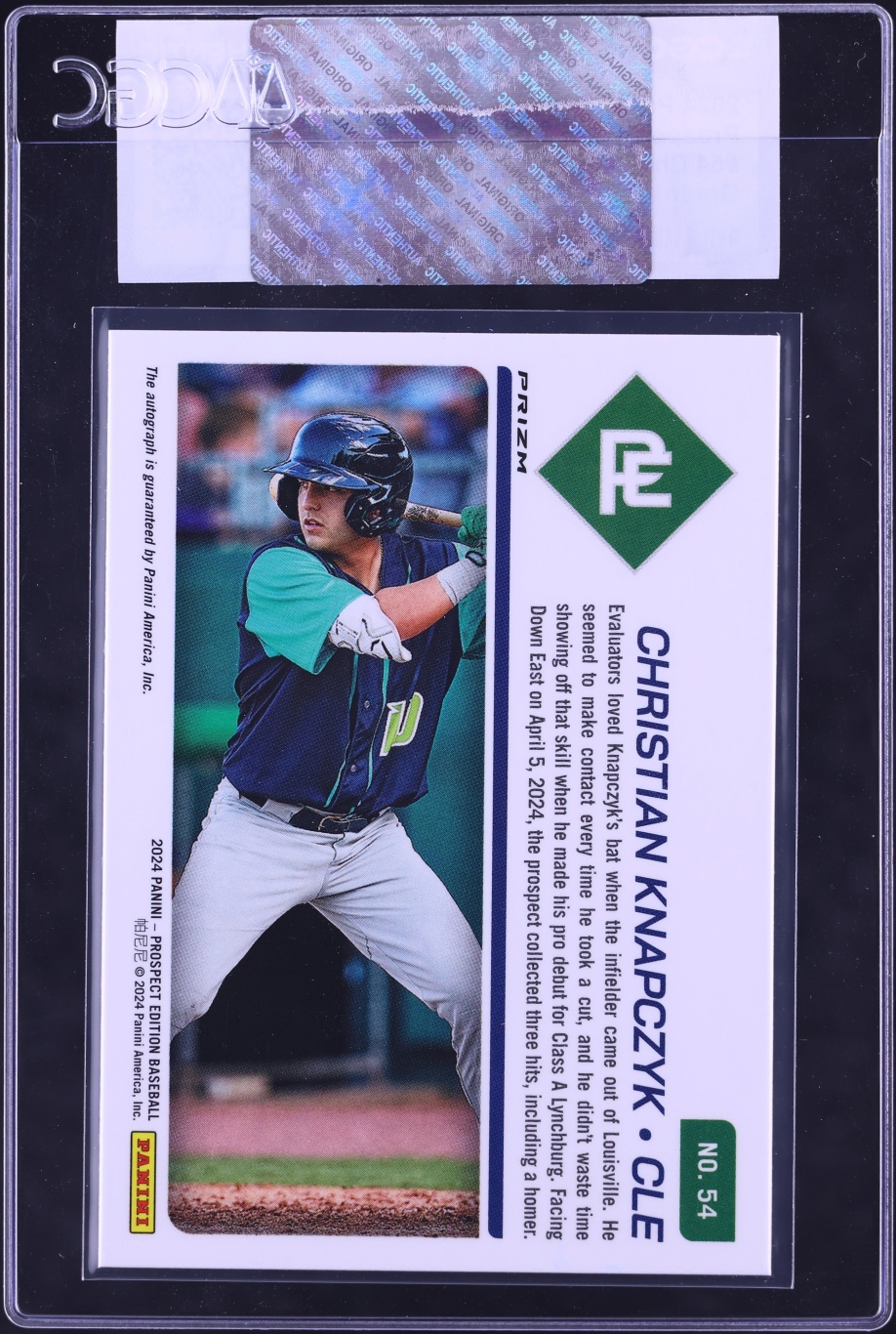 2024 Panini Prospect Edition Ticket Green Prizm Christian Knapczyk ROOKIE AUTO #54 CGC AUTH