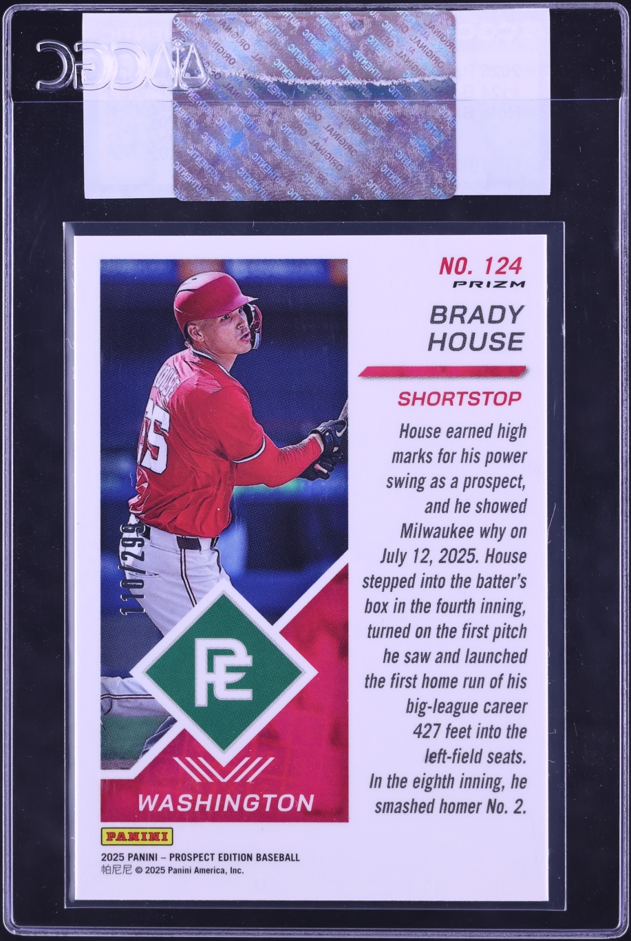 2025 Panini Prospect Edition Holo Blue Ice Prizm Brady House ROOKIE /299 #124 CGC AUTH