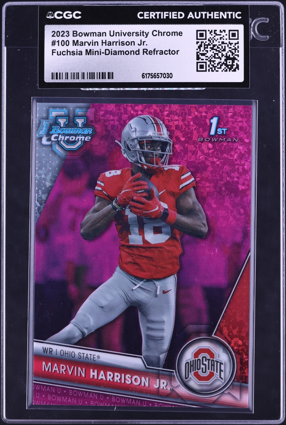 2023 Bowman Chrome University Fuchsia Mini-Diamond Ref Marvin Harrison Jr. /150 #100 CGC AUTH