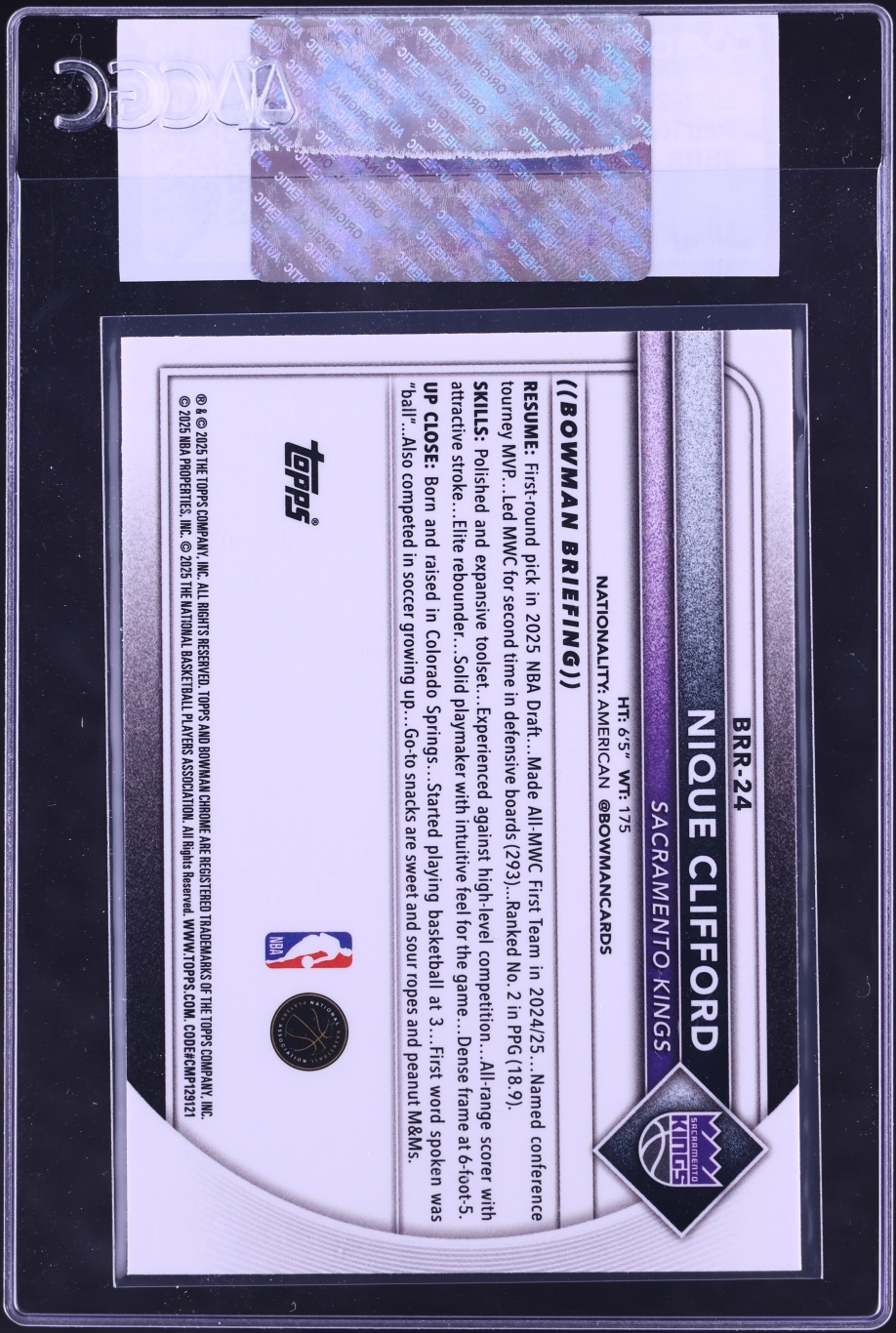 2025 Bowman Chrome Red Redemption Nique Clifford ROOKIE #BRR-24 CGC AUTH