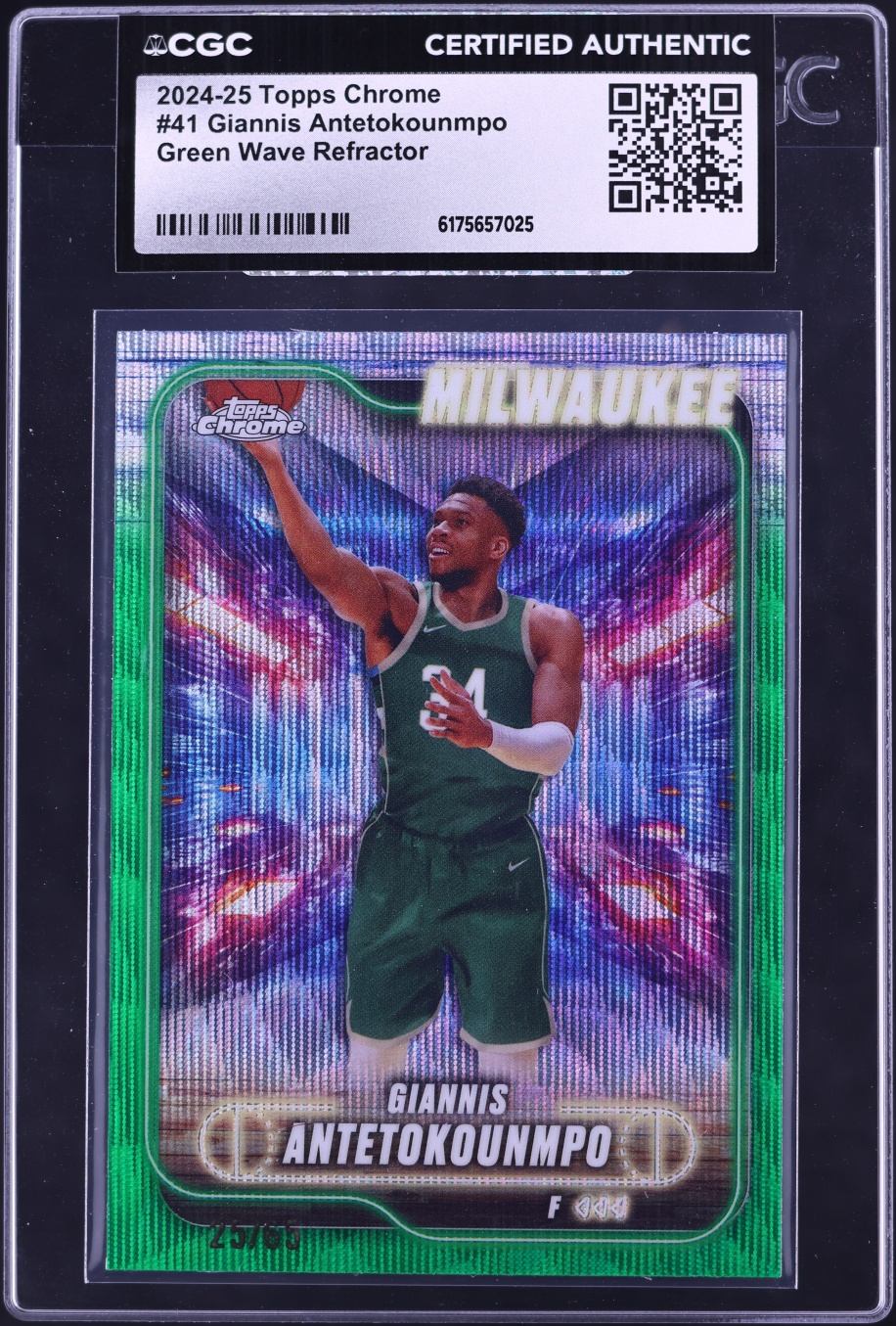 2024 Topps Chrome Green Wave Refractor Giannis Antetokounmpo /65 #41 CGC AUTH