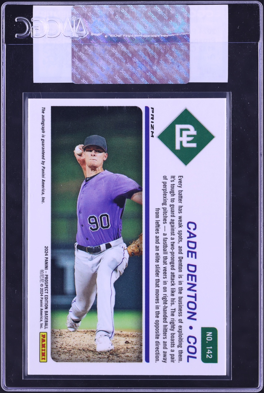 2024 Panini Prospect Edition Ticket Green Cade Denton AUTO #142 CGC AUTH