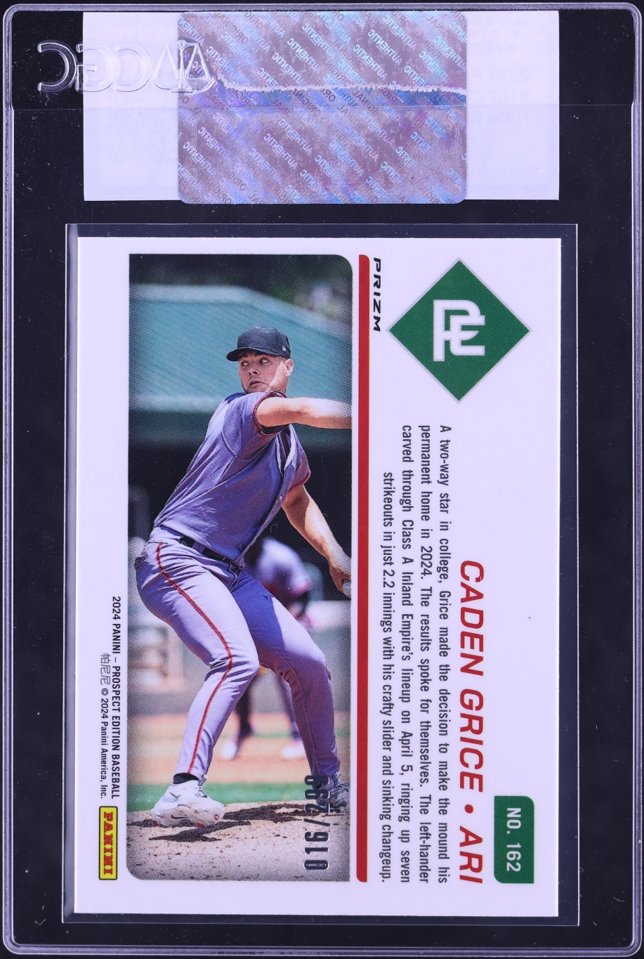 2024 Panini Prospect Edition Holo Blue Ice Prizm Caden Grice ROOKIE /299 #162 CGC AUTH
