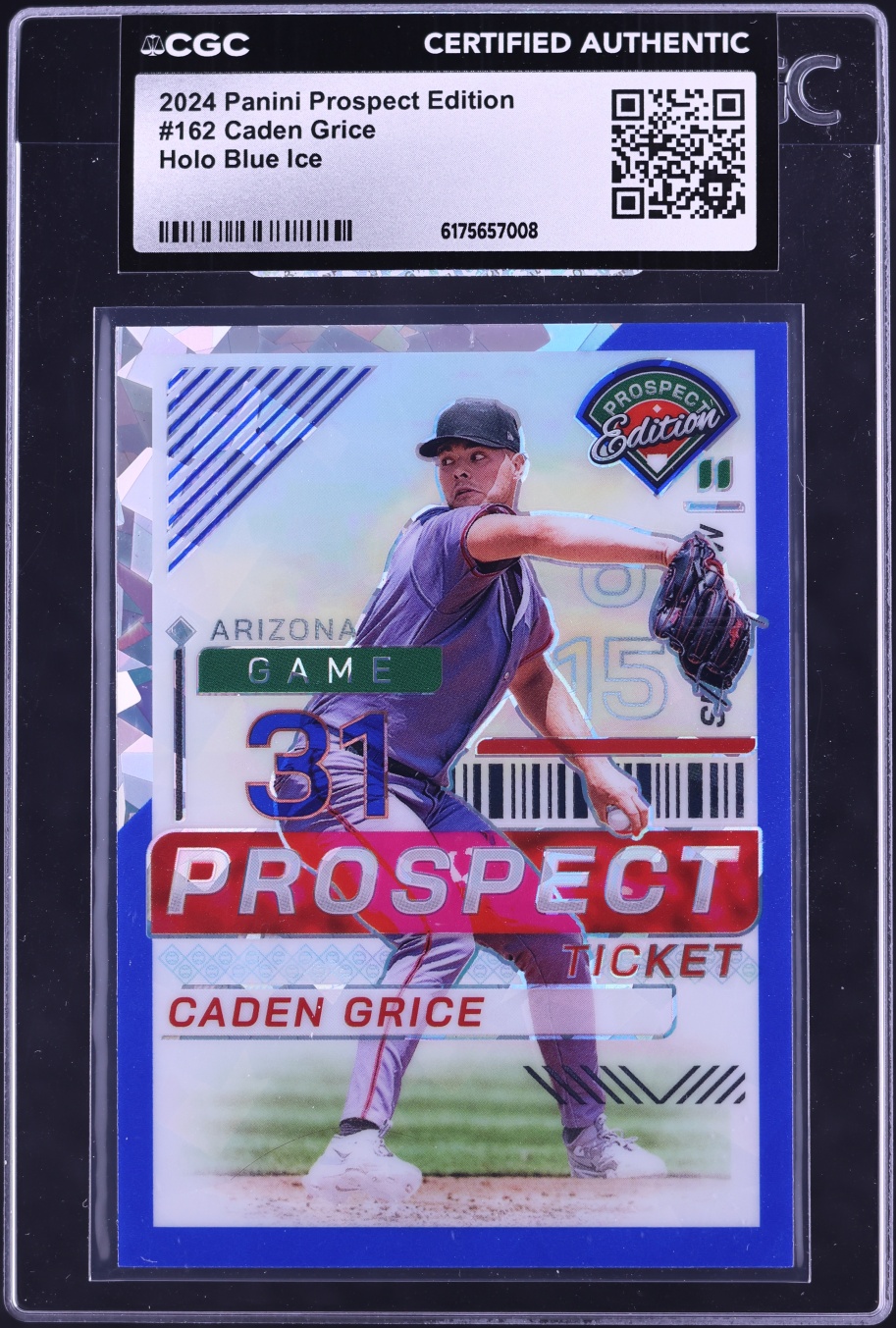 2024 Panini Prospect Edition Holo Blue Ice Prizm Caden Grice ROOKIE /299 #162 CGC AUTH
