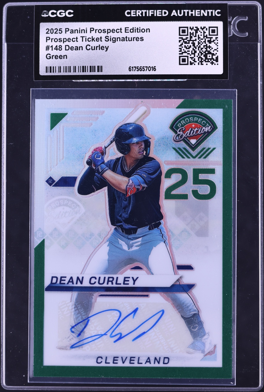 2025 Panini Prospect Edition Ticket Green Prizm Dean Curley ROOKIE AUTO #148 CGC AUTH