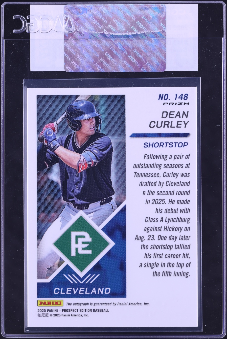 2025 Panini Prospect Edition Ticket Green Prizm Dean Curley ROOKIE AUTO #148 CGC AUTH