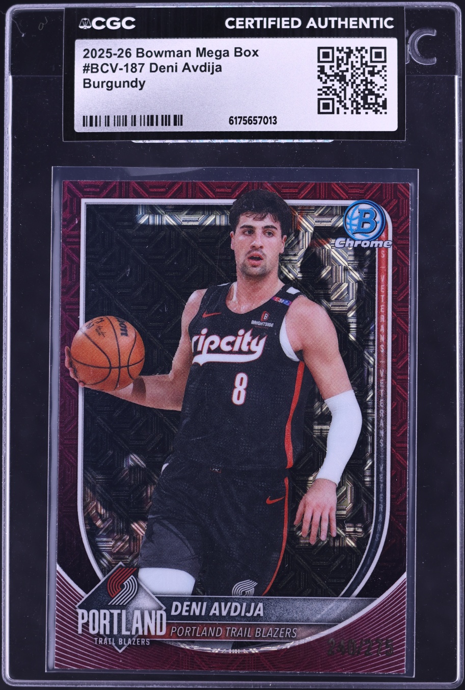 2025 Bowman Chrome Mega Box Burgundy Deni Avdija /275 #BCV-187 CGC AUTH