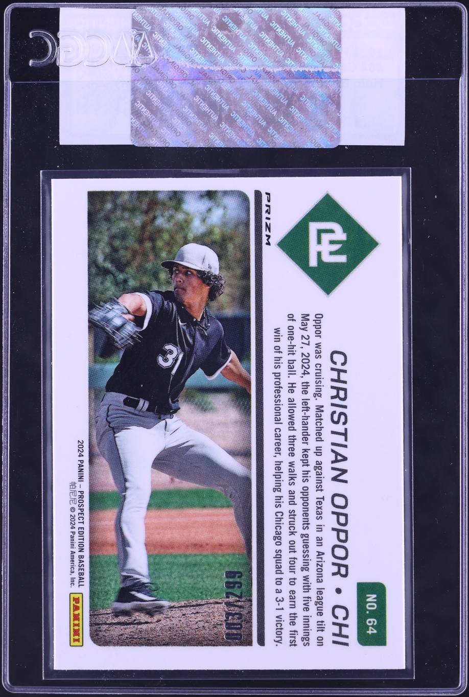 2024 Panini Prospect Edition Blue Ice Holo Christian Oppor /299 #64 CGC AUTH