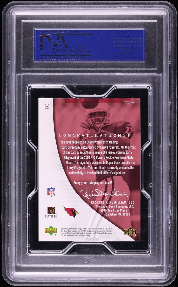 2004 SP Authentic Gold Larry Fitzgerald ROOKIE PATCH AUTO /25 #215 PSA 10 GEM