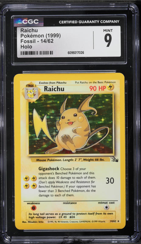 1999 Pokemon Base Set Holo Raichu #14 CGC 9 MINT on Fanatics Collect