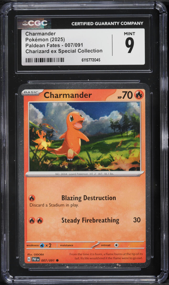 2025 Pokemon Scarlet & Violet Paldean Fates Charizard ex Special Collection Charmander #7 CGC 9