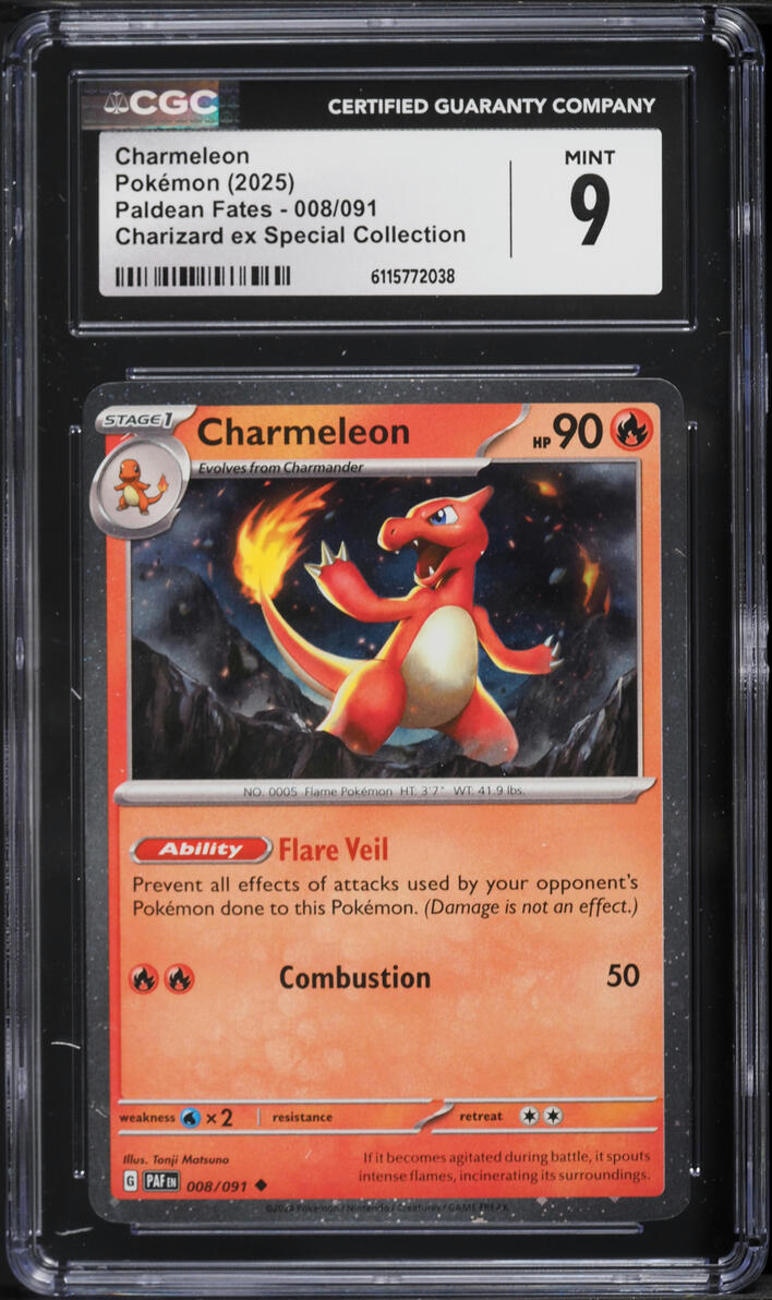 2025 Pokemon Scarlet & Violet Paldean Fates Charizard ex Special Collection Charmeleon #8 CGC 9