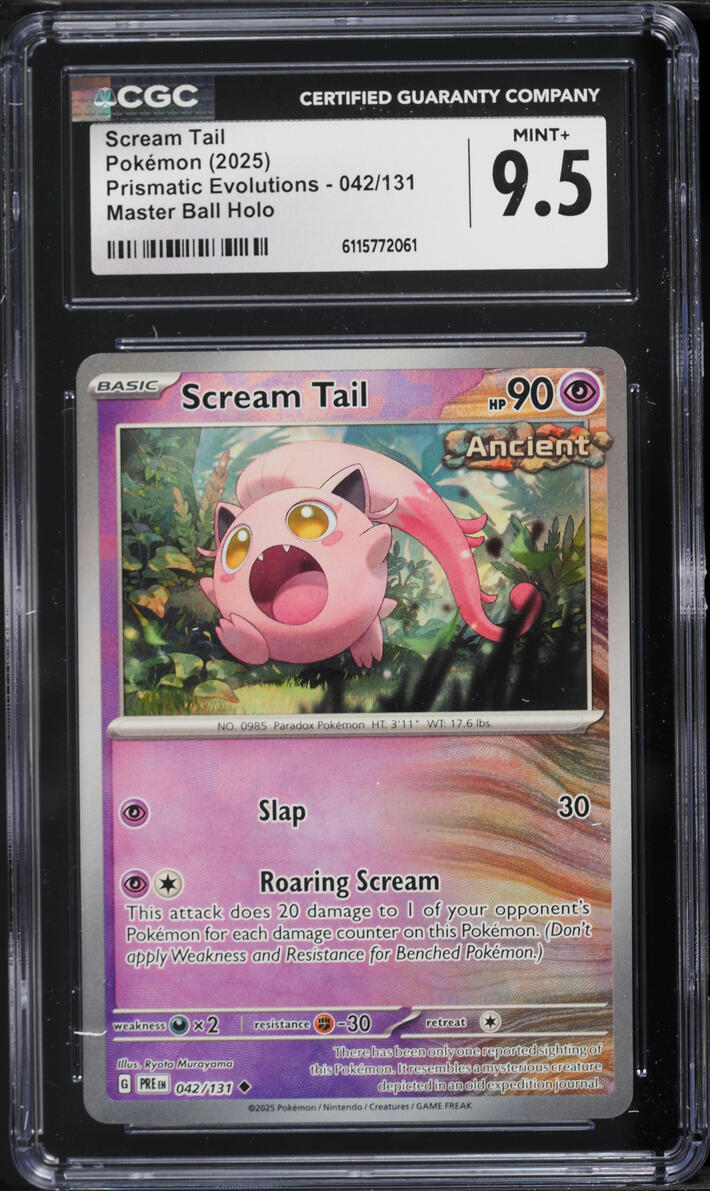 2025 Pokemon Scarlet & Violet Prismatic Evolutions Master Ball Holo Scream Tail #42 CGC 9.5