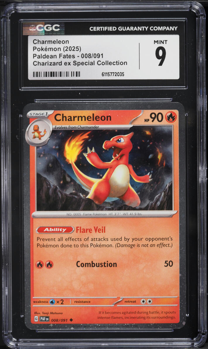 2025 Pokemon Scarlet & Violet Paldean Fates Charizard ex Special Collection Charmeleon #8 CGC 9