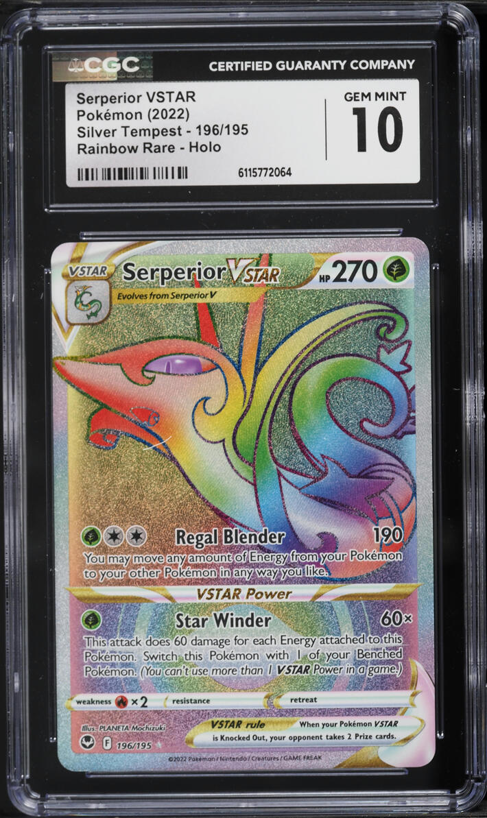 2022 Pokemon Sword & Shield Silver Tempest Rainbow Rare Serperior VSTAR #196 CGC 10 GEM MINT