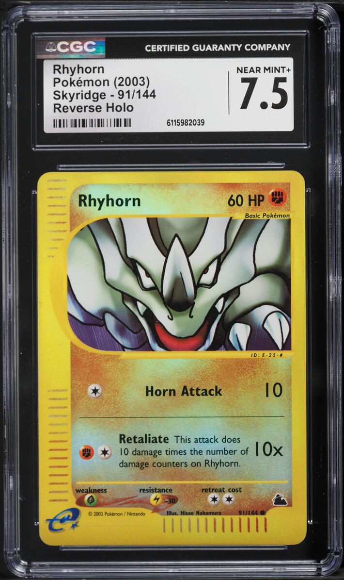 2003 Pokemon Skyridge Reverse Holo Rhyhorn #91 CGC 7.5 NRMT+