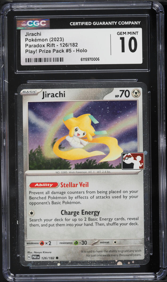 2023 Pokemon Scarlet & Violet Paradox Rift Play! Prize Pack 5 Holo Jirachi #126 CGC 10 GEM MINT