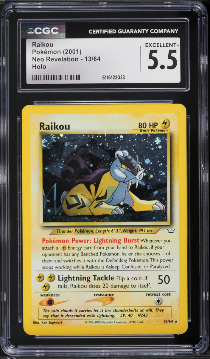 2001 Pokemon Neo Revelation Holo Raikou #13 CGC 5.5 EX+