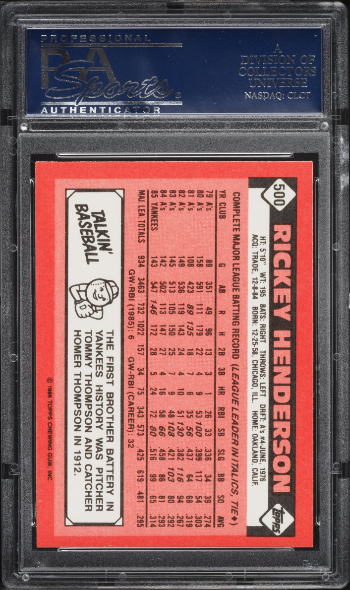 1986 Topps Tiffany Rickey Henderson #500 PSA 9 MINT