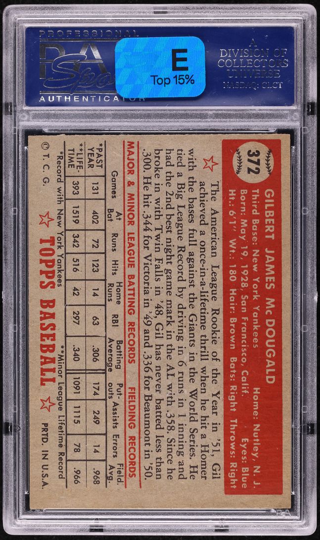1952 Topps Gil McDougald ROOKIE #372 PSA 4.5 VGEX+