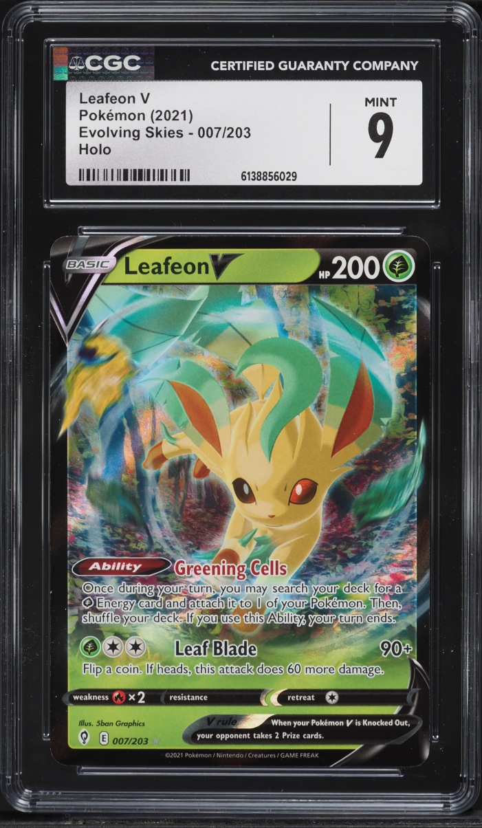 2023 Pokemon Sword & Shield Evolving Skies Holo Leafeon V #7 CGC 9 MINT