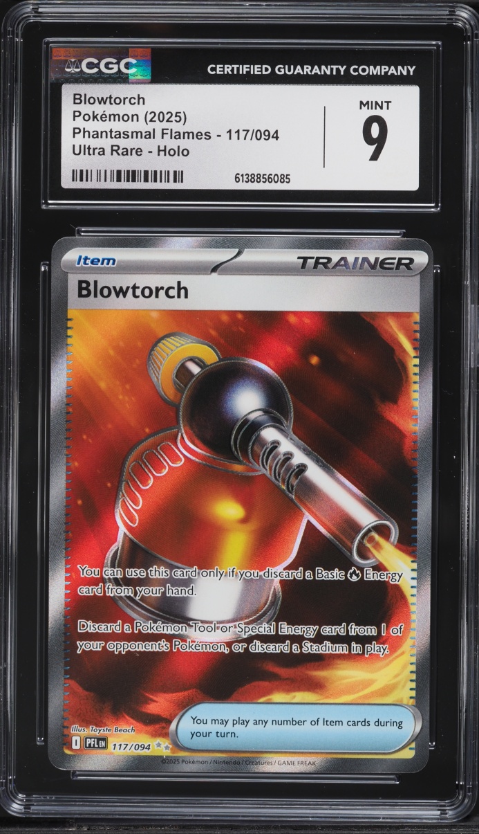 2025 Pokemon Mega Evolution Phantasmal Flames Full Art Blowtorch #117 CGC 9 MINT