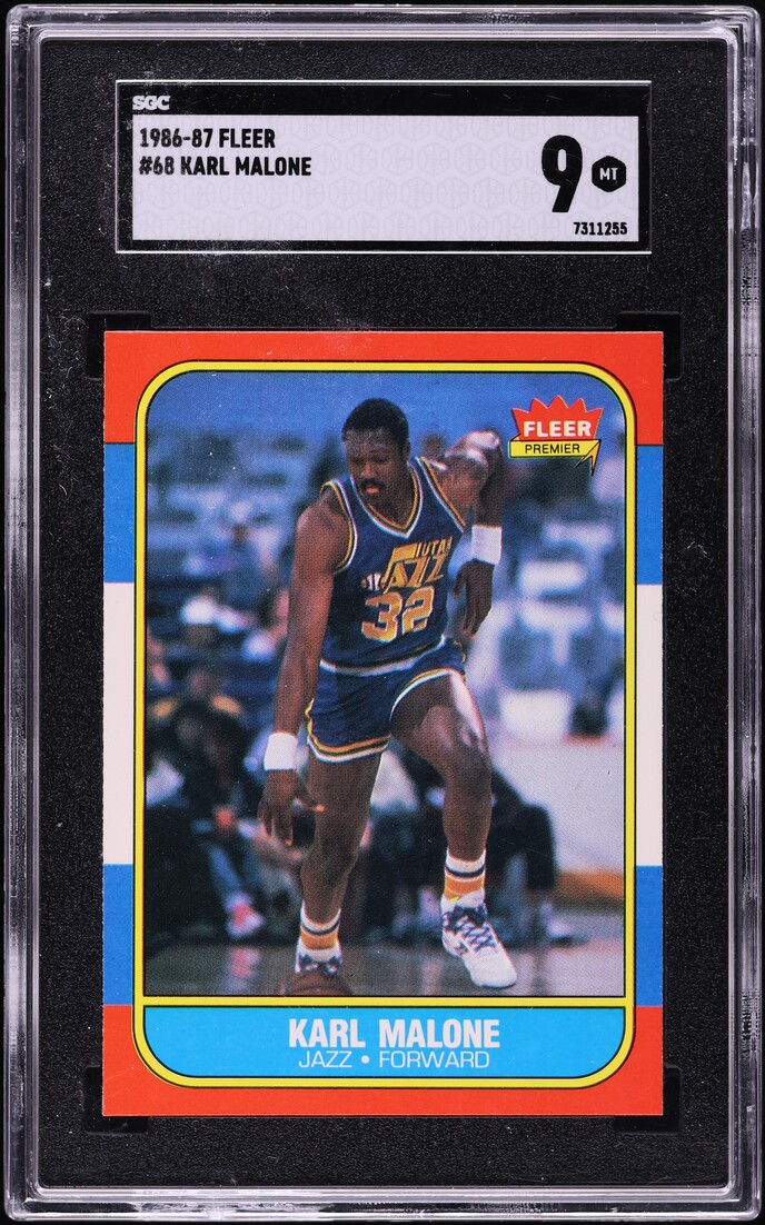 1986 Fleer Basketball Karl Malone ROOKIE #68 SGC 9 MINT on