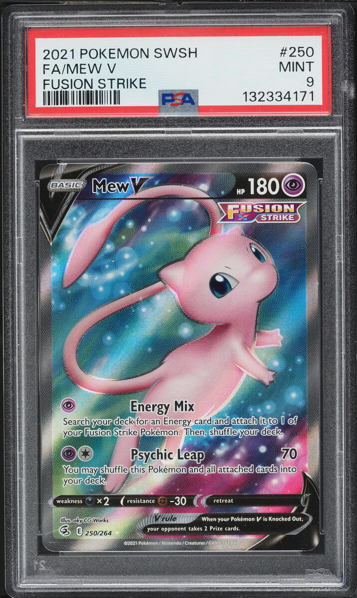 2021 Pokemon Sword & Shield Fusion Strike Full Art Mew V #250 PSA 9 MINT