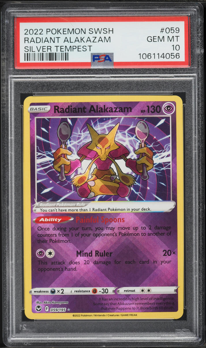 2022 Pokemon Sword & Shield Silver Tempest Holo Radiant Alakazam #59 PSA 10 GEM MINT