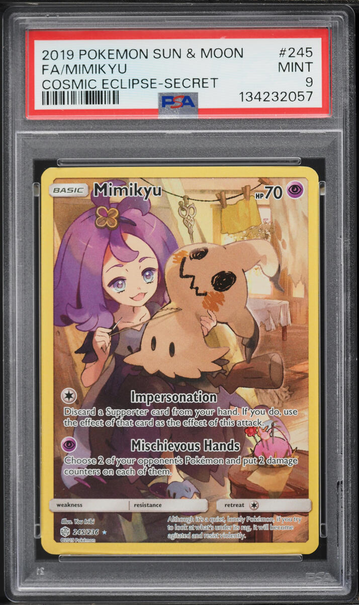 2019 Pokemon Sun & Moon Cosmic Eclipse SEC Mimikyu #245 PSA 9 MINT