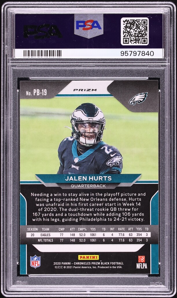 2020 Panini Chronicles Prizm Black Silver Jalen Hurts ROOKIE #PB-19 PSA 9 MINT