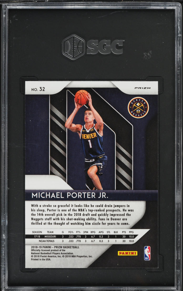2018 Panini Prizm Silver Michael Porter Jr. ROOKIE #32 SGC 8 NM-MT