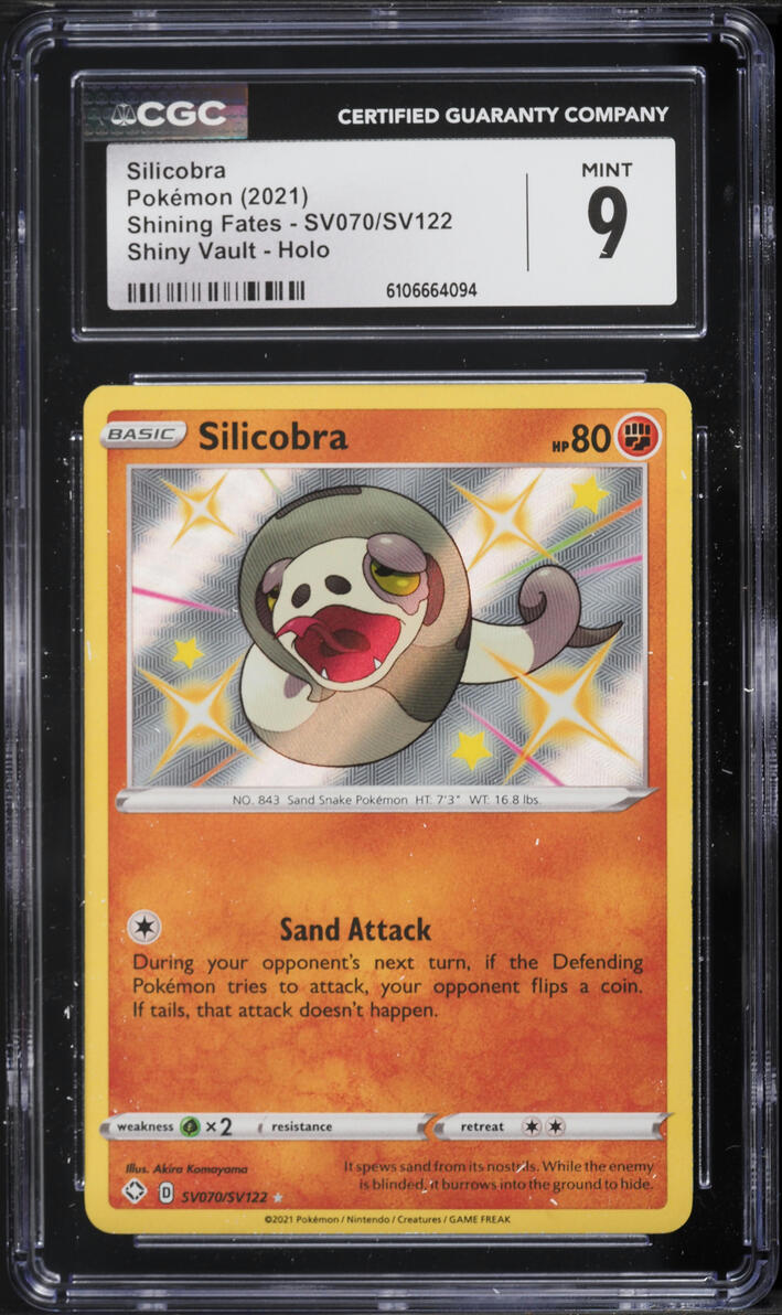 2021 Pokemon Sword & Shield Shining Fates Shiny Vault Holo Silicobra #SV070 CGC 9 MINT