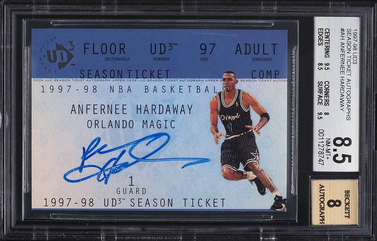 1997 UD3 Season Ticket Anfernee Hardaway AUTO #AH BGS 8.5 NM-MT+