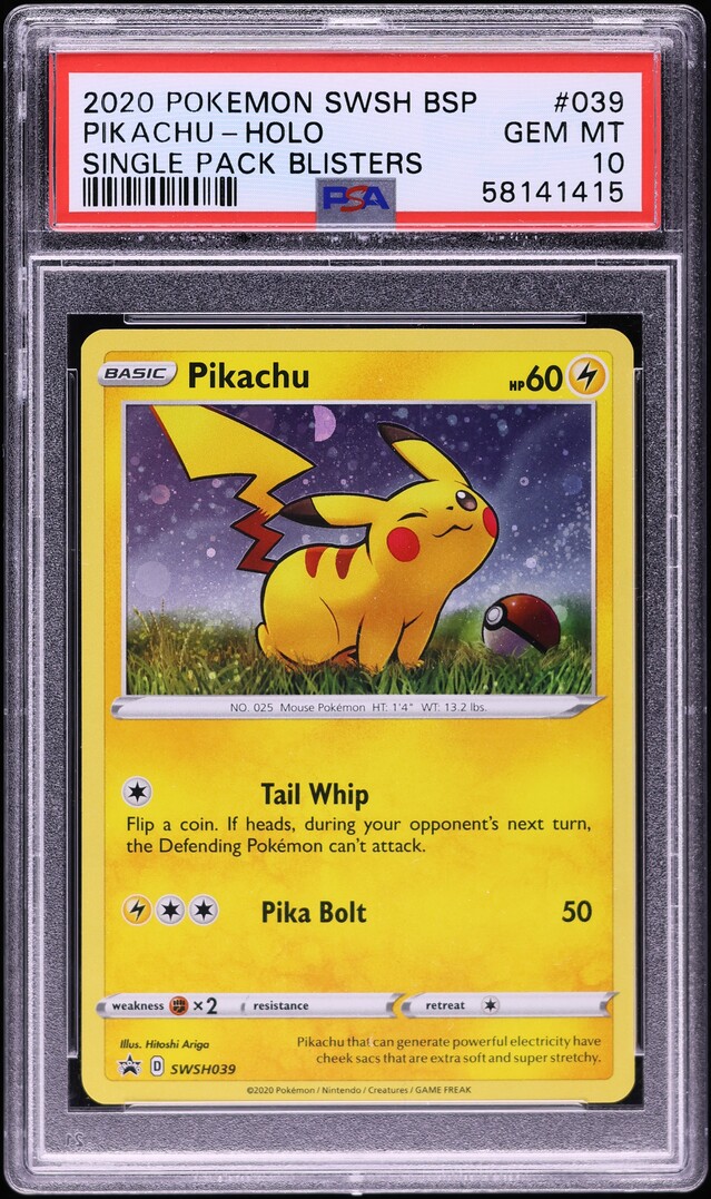 2020 Pokemon Sword & Shield Black Star Promo Holo Pikachu #SWSH039 PSA 10 GEM MINT
