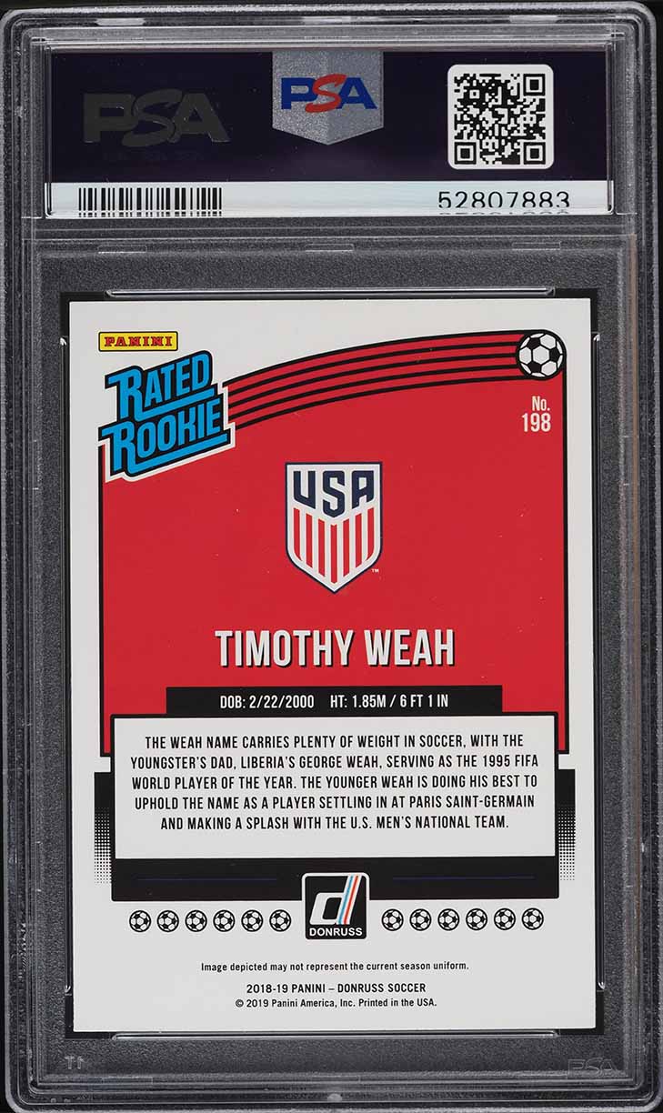 2018 Donruss Soccer Timothy Weah ROOKIE #198 PSA 10 GEM MINT