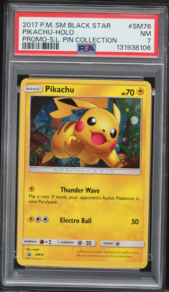 2017 Pokemon Sun & Moon Promo Shining Legends Pin Collection Holo Pikachu #SM76 PSA 7 NRMT