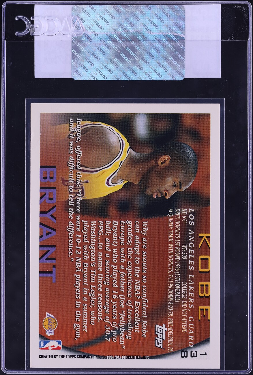 1996 Topps Basketball Kobe Bryant ROOKIE #138 CGC AUTH
