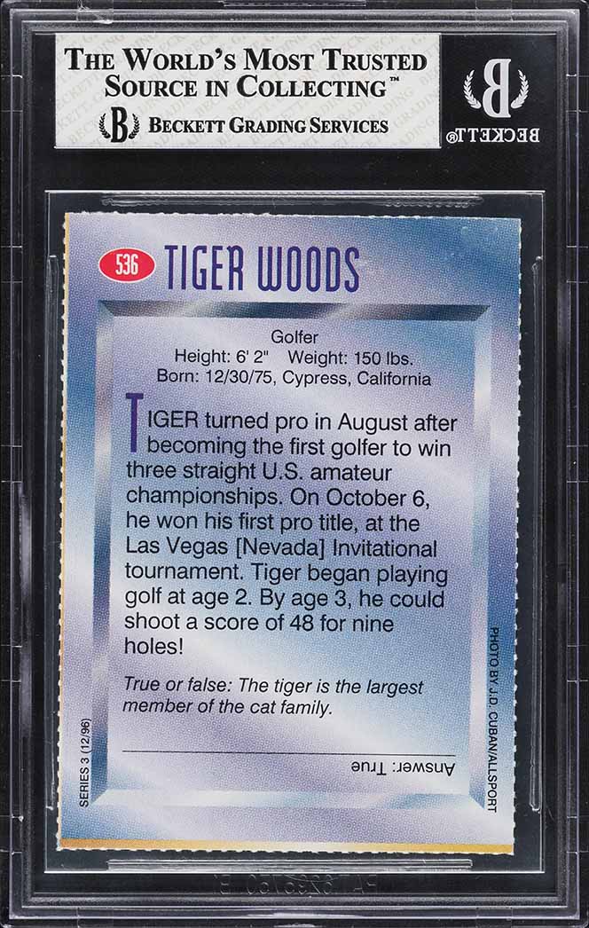 1996 Sports Illustrated For Kids Tiger Woods ROOKIE #536 BGS 7 NRMT