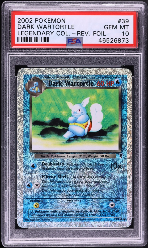 2002 Pokemon Legendary Collection Reverse Holo Dark Wartortle #39 PSA 10 GEM MINT