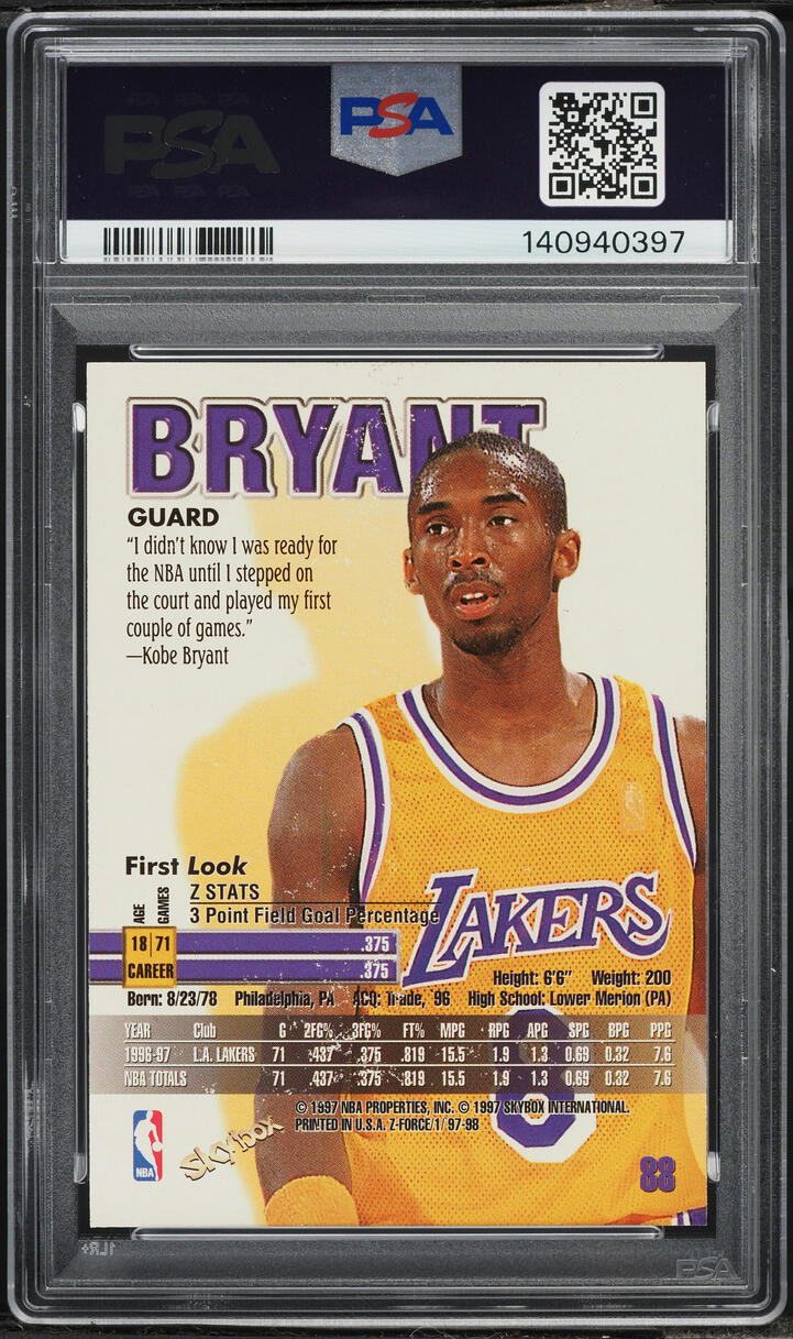1997 Skybox Z-Force Kobe Bryant #88 PSA 6 EXMT