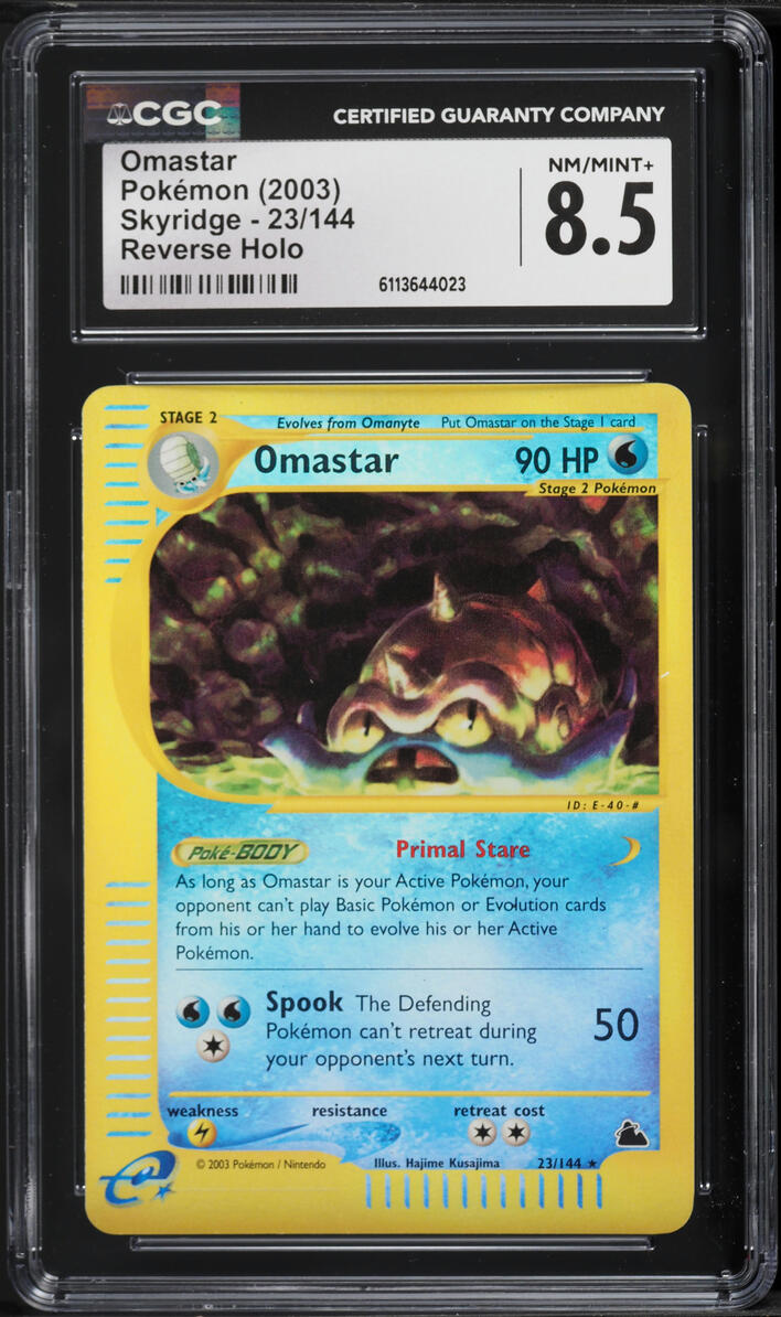 2003 Pokemon Skyridge Reverse Holo Omastar #23 CGC 8.5 NM-MT+