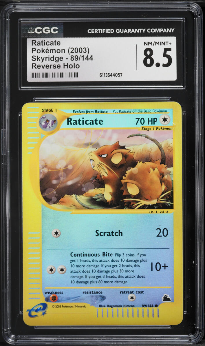 2003 Pokemon Skyridge Reverse Holo Raticate #89 CGC 8.5 NM-MT+